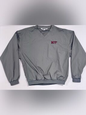 Embroidered Gray V-Neck Pullover Windshirt